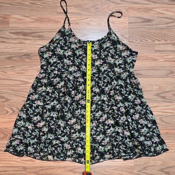 Sheer Floral Print Tank Dress sz Large Tiered Spaghetti Straps Jeans Warehouse - Picture 9 of 9